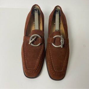 Hermes Rare Vintage Brown Chèvre Goatskin Loafers Silver Hardware EU 38 US 7